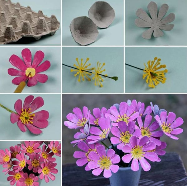 flores de caixa de ovo com caule flores de caixa de ovo com caule