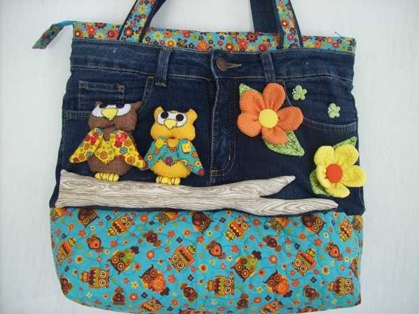 bolsa com tecido e jeans bolsa com tecido e jeans