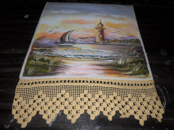 pano de prato pintado com paisagem pano de prato pintado com paisagem