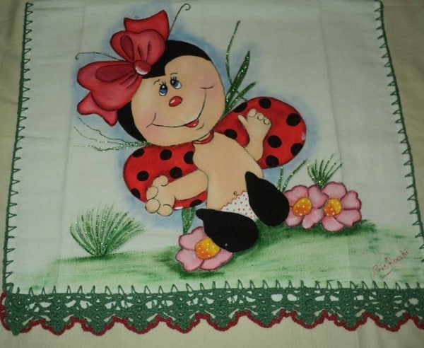 pano de prato pintado com joaninha pano de prato pintado com joaninha