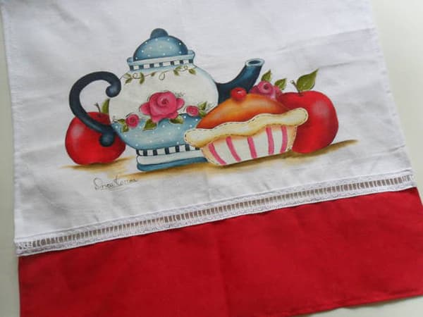 pano de prato pintado com bule pano de prato pintado com bule