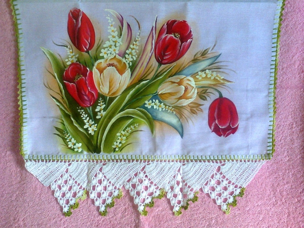 pano de prato pintado com flores pano de prato pintado com flores