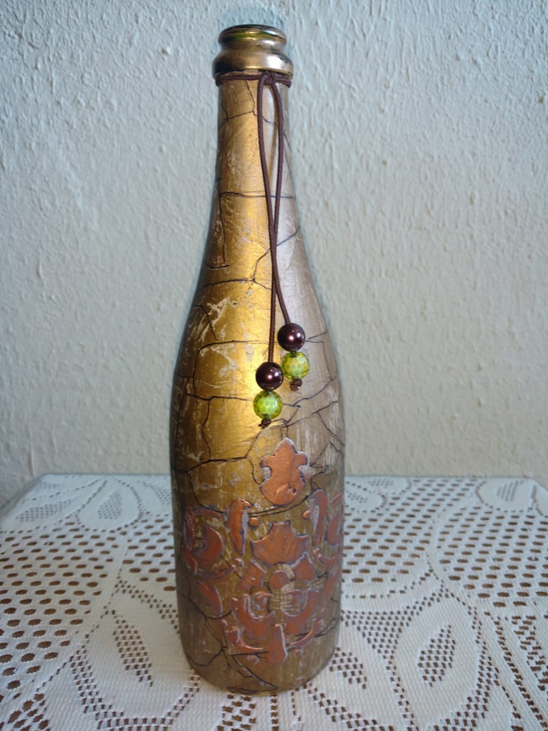 garrafa decorada craquele metalizado garrafa decorada craquele metalizado