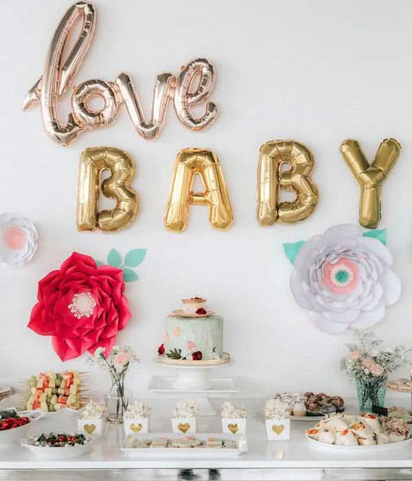 Balões Metalizados para decoração de chá de bebê