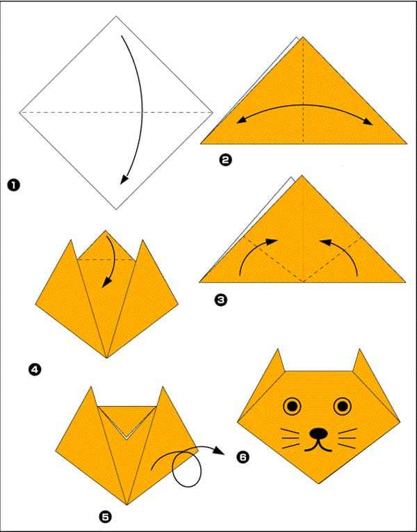 Dobraduras de papel gato simples Dobradura de gato