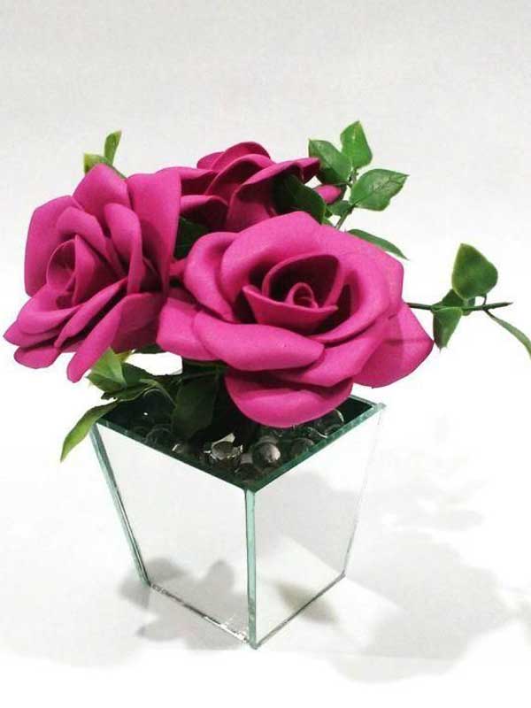 Centro mesa casamento rosa com vaso espelhado