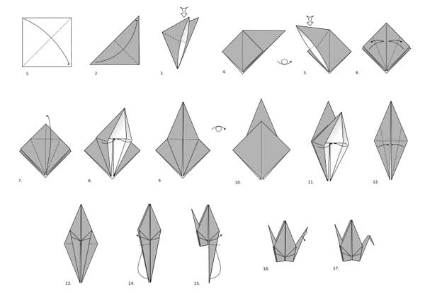 Dobraduras de papel Tsuru Dobradura Tsuru