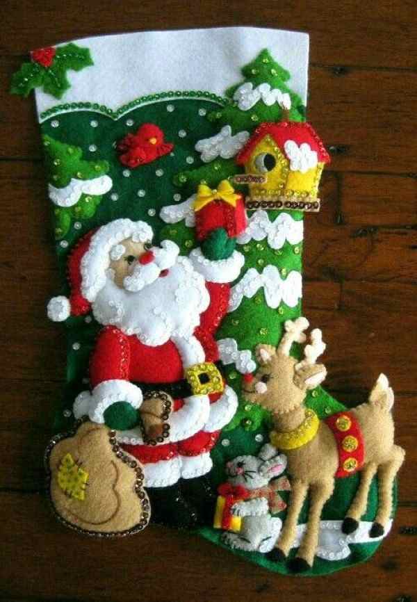 enfeite meia natal feltro