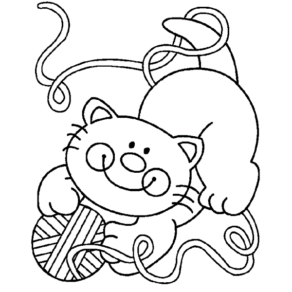 gato para colorir com bola de linha