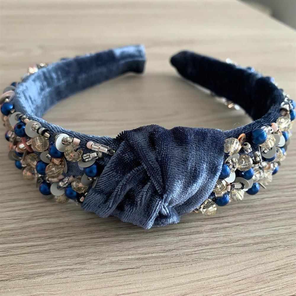 tiara de veludo azul