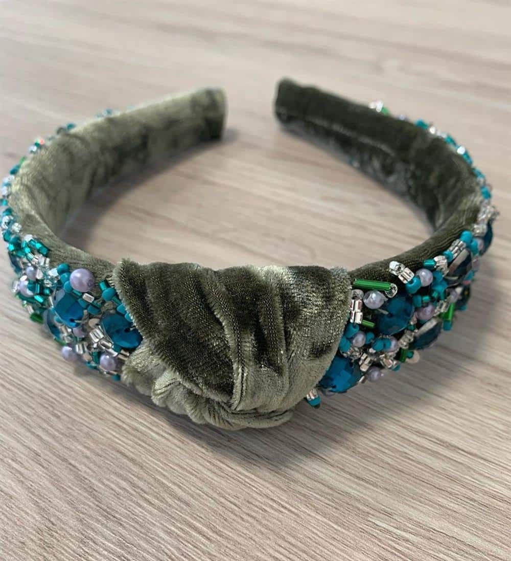 tiara turbante de veludo verde