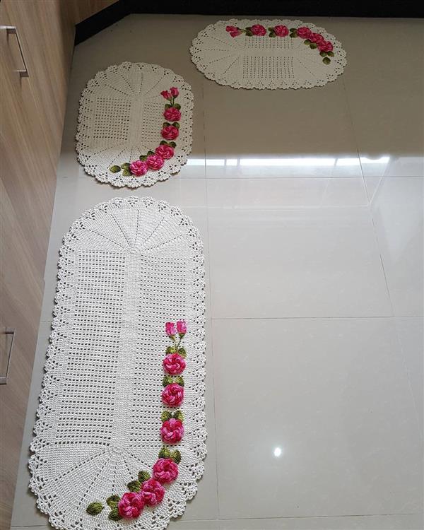 tapete de croche de barbante com flores