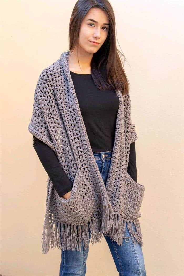 cachecol de croche com bolsos