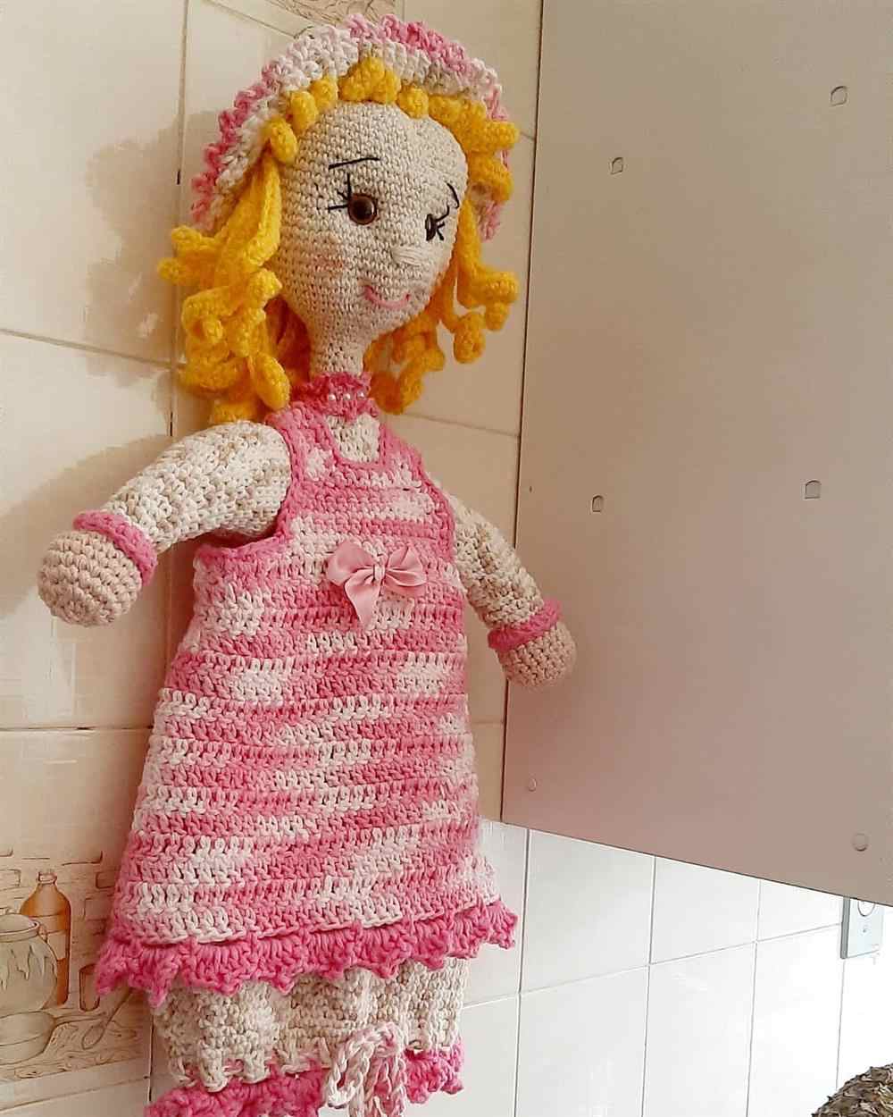 puxa saco de croche boneca