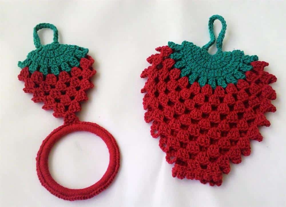 puxa saco de croche morango