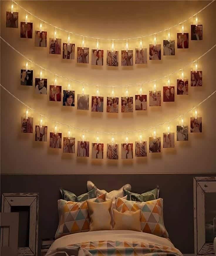 varal de fotos com luz