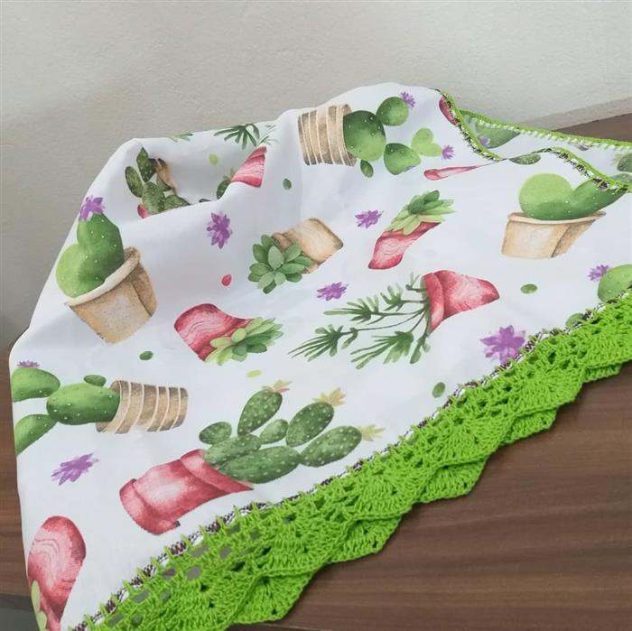 jogo de cozinha com bico de crochê