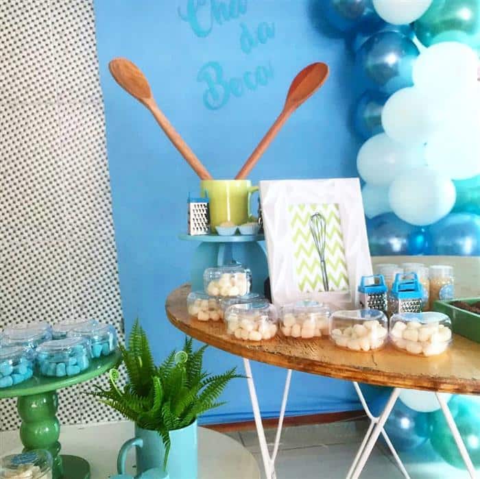 decoração de chá de panela azul