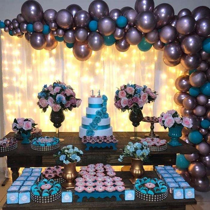 decoração 15 anos azul e rosa